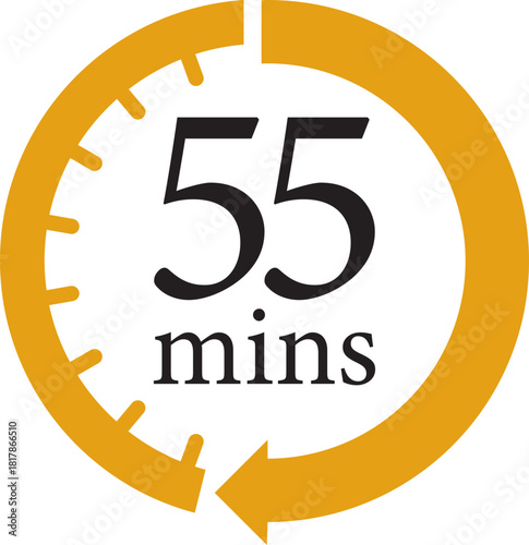 Minute Timer Icon.Minute interval circular arrow vector. Countdown timer symbol.Alarm clock symbol. Watch countdown and Stopwatch sign. Simple express pictogram collection. Label cooking time.