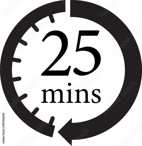 Minute Timer Icon.Minute interval circular arrow vector. Countdown timer symbol.Alarm clock symbol. Watch countdown and Stopwatch sign. Simple express pictogram collection. Label cooking time.