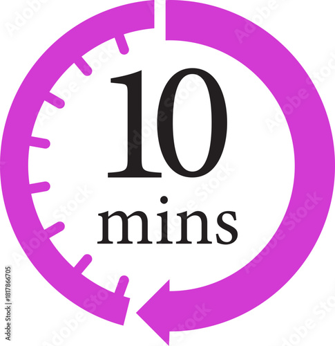 Minute Timer Icon.Minute interval circular arrow vector. Countdown timer symbol.Alarm clock symbol. Watch countdown and Stopwatch sign. Simple express pictogram collection. Label cooking time.