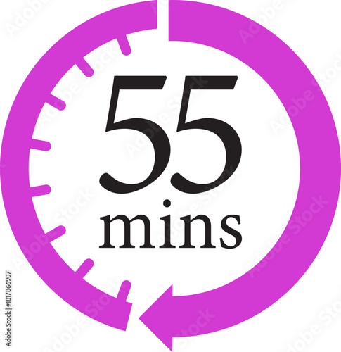 Minute Timer Icon.Minute interval circular arrow vector. Countdown timer symbol.Alarm clock symbol. Watch countdown and Stopwatch sign. Simple express pictogram collection. Label cooking time.