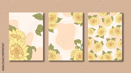 Minimalist floral cover sunflower with soft peach and yellow colors