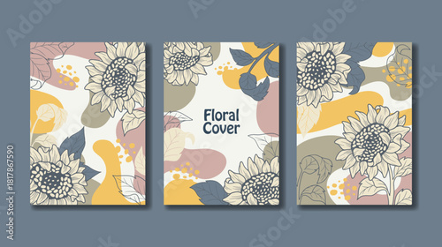 Minimalist floral cover sunflower ornament  with boho colors