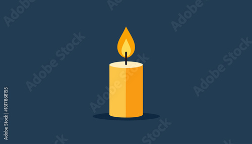 Illustration of a lit candle with a yellow flame on a dark blue background.