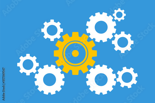 many different size colors shape gears, leadership or teamwork concept, business strategy vector illustration