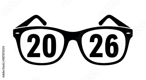 Vector Illustration of 2026 Eyeglasses Icon Representing New Year Vision, Future, and Goals