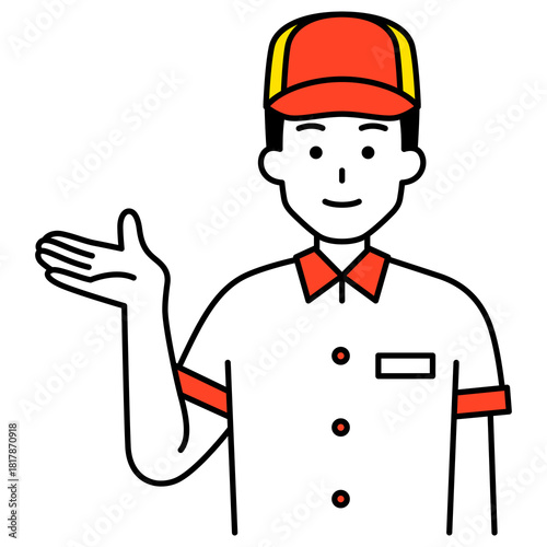 案内するファストフード店の男性店員