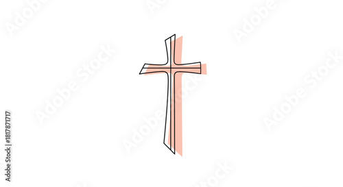 A stylized Christian cross, featuring a bold black outline and a gentle peach-colored fill, representing faith, spirituality, and hope.