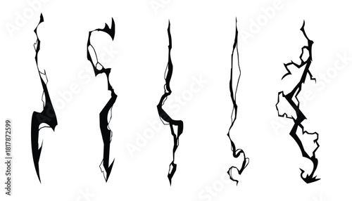 Set of lightning silhouettes. Elements for thunderstorm. Vector Graphic Elements Collection