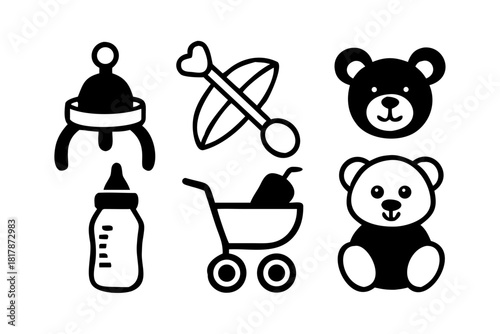 Baby essentials icons isolated on for new parents and newborns