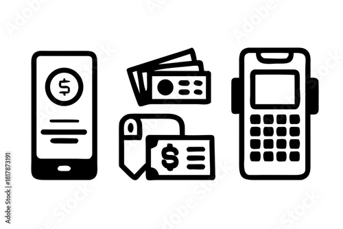 Digital payment methods with smartphone, pos terminal, wallet isolated on