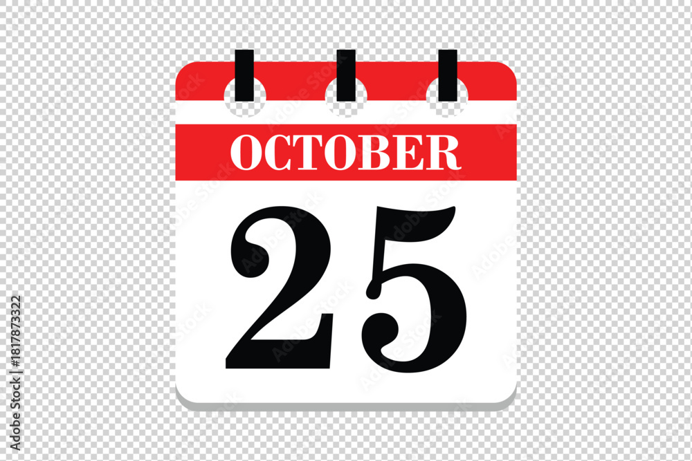 Fototapeta premium 25 October Calendar icon vector, 25 dates of October month calendar icon, dates of October 25 icon calendar, vector calendar icon.