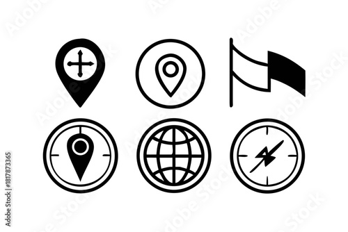Navigation and location icons isolated on for maps and travel