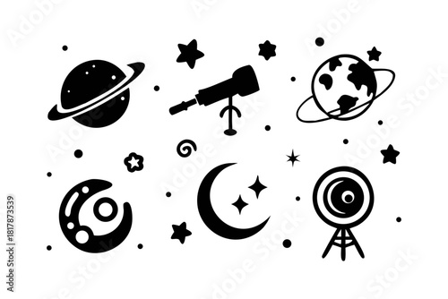 Space exploration icons isolated on representing astronomy and science