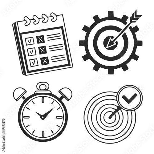 Time management and planning icons isolated on for business