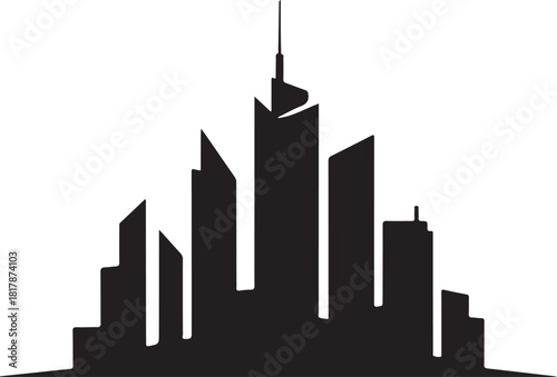 Modern city skyline silhouette with tall buildings and antenna