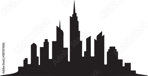 Modern city skyline silhouette against white background