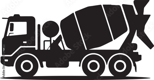 Black silhouette of a cement mixer truck on a white background