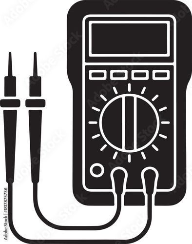 Digital multimeter icon with probes for electrical measurement