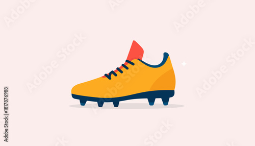 Illustration of a yellow and blue soccer cleat on a pink background.