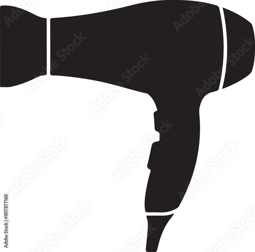 Black silhouette of a modern hair dryer isolated on white background