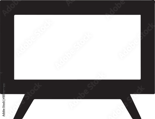 Simple black and white illustration of a blank whiteboard on a stand