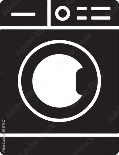 Modern front loading washing machine icon in black and white