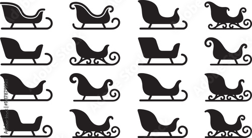 Collection of Santa Claus Christmas Sleigh Silhouette Icons