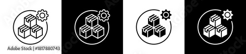 Product icon set in line and glyph style on black and white background