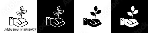 Sustainable icon set in line and glyph style on black and white background