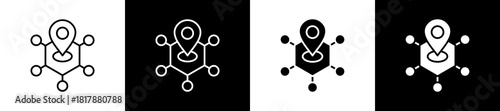Mobility icon set in line and glyph style on black and white background