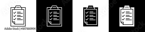 Check In icon set in line and glyph style on black and white background