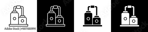 Manufacturing icon set in line and glyph style on black and white background