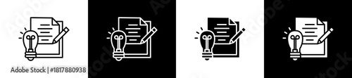 Writer icon set in line and glyph style on black and white background