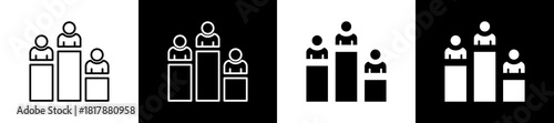 Competition icon set in line and glyph style on black and white background