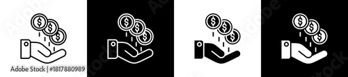 Salary icon set in line and glyph style on black and white background