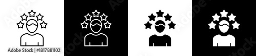 Credibility icon set in line and glyph style on black and white background