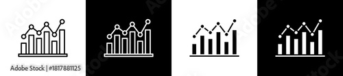 Volatility icon set in line and glyph style on black and white background