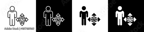 Uncertainty icon set in line and glyph style on black and white background