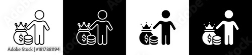 Value icon set in line and glyph style on black and white background