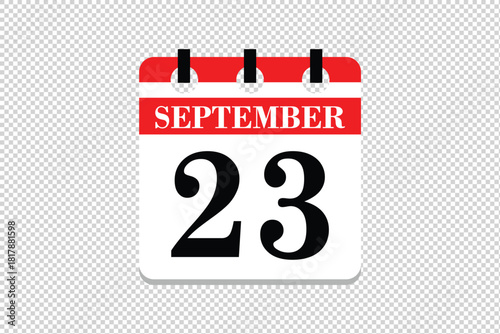 23 September Calendar icon vector, 23 dates of September month calendar icon, dates of September 23 icon calendar, vector calendar icon.