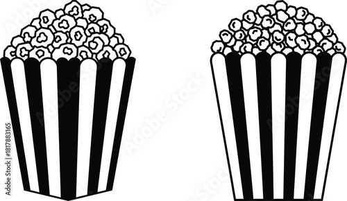 Classic striped popcorn boxes filled with fluffy kernels, ready for a movie night or special cinematic event
