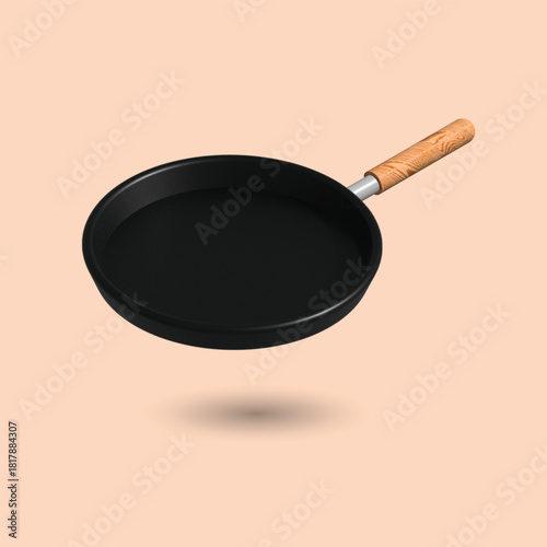 Frying pan vector empty skillet cookware kitchenware stainless steel handle
