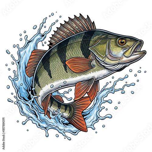 European perch fish fishing logo illustration vector image t shirt design