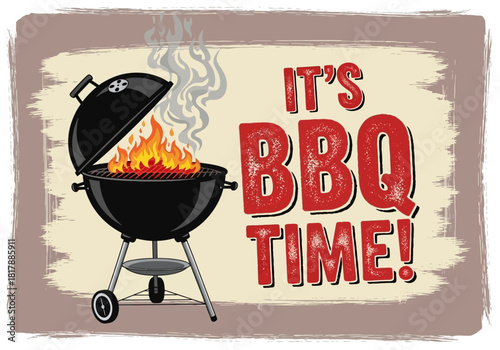 Rustic Vintage BBQ Time Grill Illustration - Outdoor Cooking Design