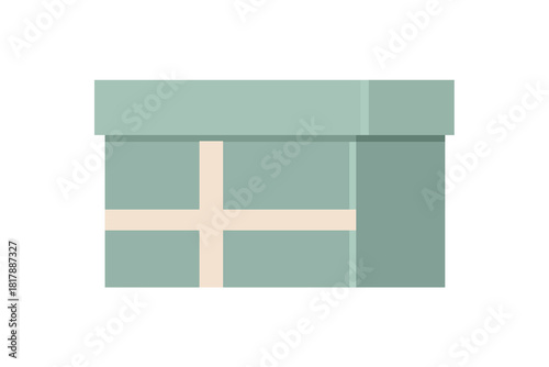 Simple Flat Illustration of a Closed Green Gift Box with Ribbon. Gift box. Geometric gift box. Birthday gift. 