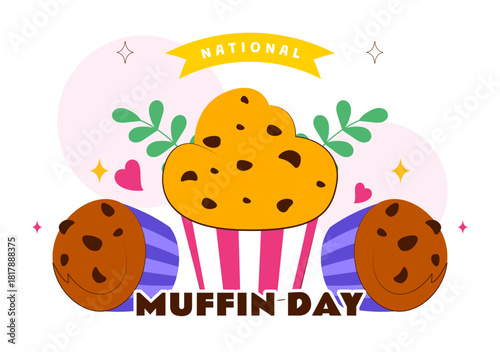 National Muffin Day Vector Illustration On February 20th Featuring Chocolate Chip Classic Treats In A Delicious Flat Cartoon Style Background
