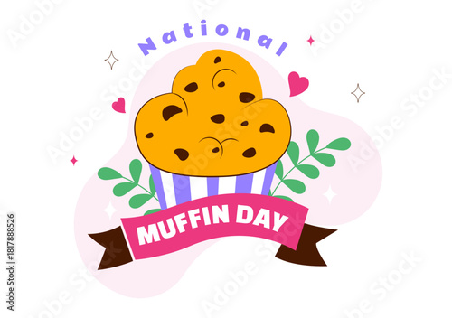 National Muffin Day Vector Illustration On February 20th Featuring Chocolate Chip Classic Treats In A Delicious Flat Cartoon Style Background