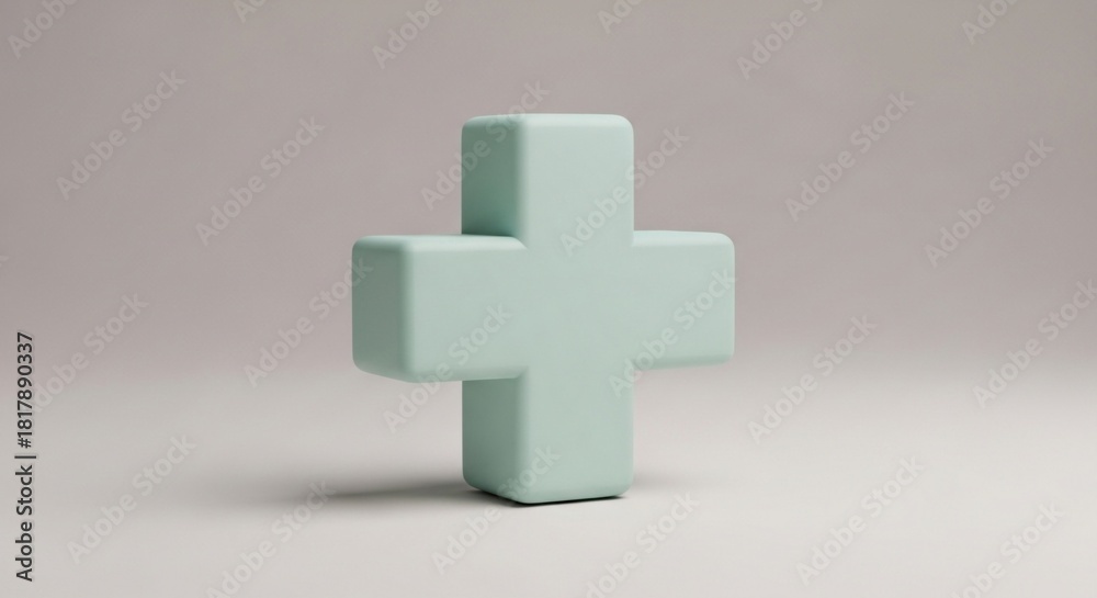 Fototapeta premium A 3D rendering of a plus sign in a light green color against a neutral background.