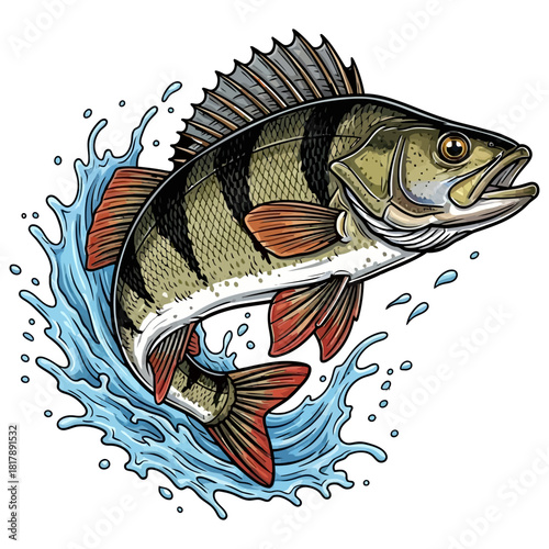 European perch fish fishing logo illustration vector image t shirt design