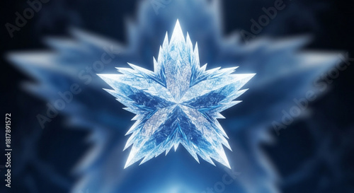 Stunning ice star crystal with intricate details shines with winter magic, perfect for holiday themes, cool designs, and elegant seasonal promotions